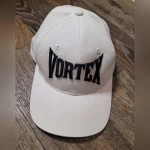 Vortex Baseball Hat White Black Embroidered Logo Strapback